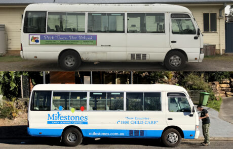 Side View of Custom designed signage for Milestones