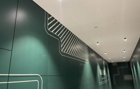 Stylish wall graphics at Wicks Place with modern geometric patterns.