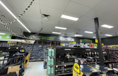 Autobarn retail store interior with electrical section signage