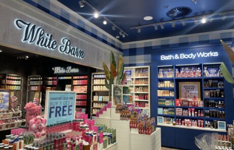White Barn and Bath & Body Works illuminated signage