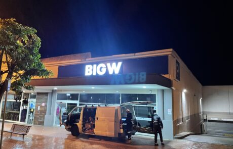 big w shop signs installation